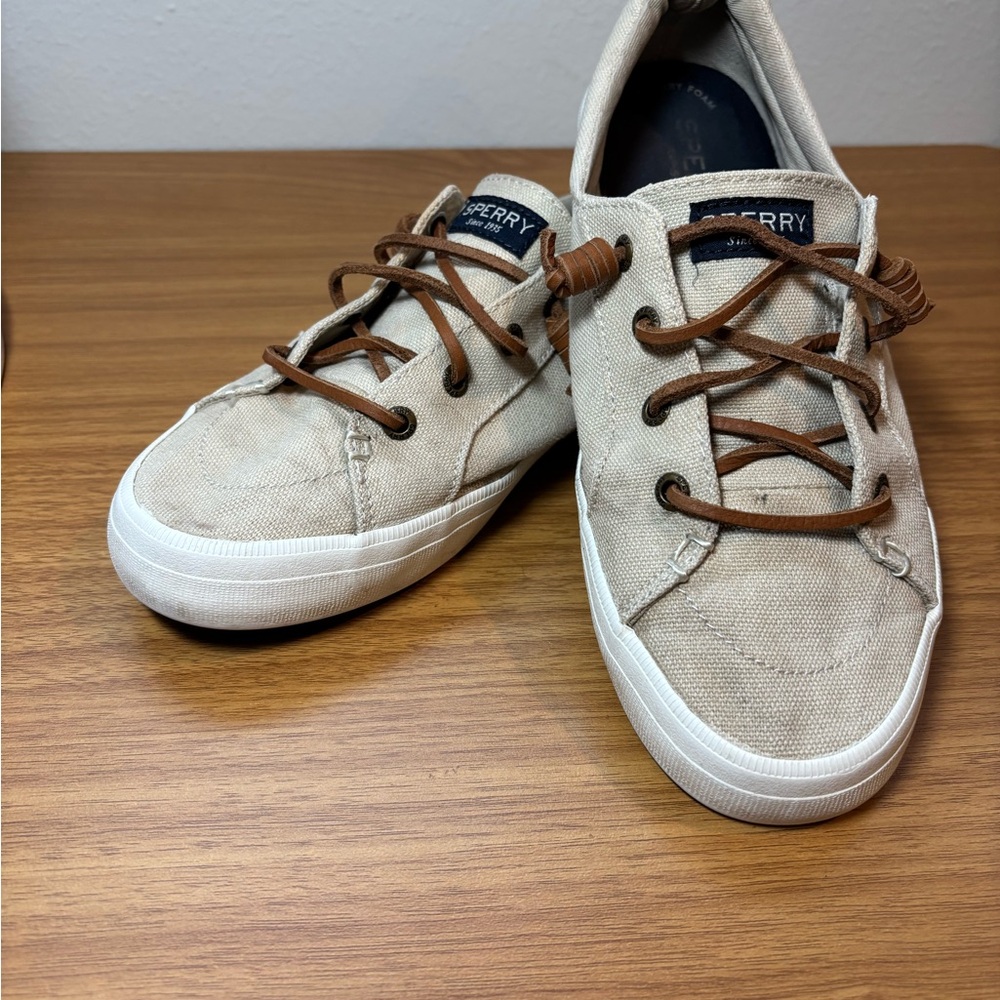 Sperry Canvas Sneakers with Brown Leather Laces